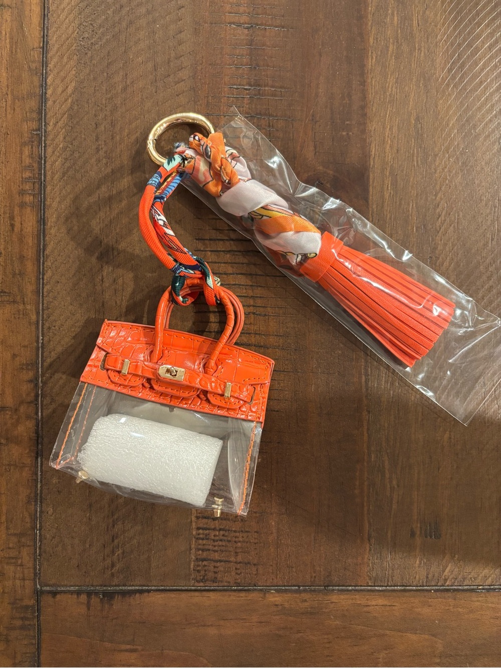 🌸 Summer Orange & Clear Mini Bag Charm & Keychain 🌸